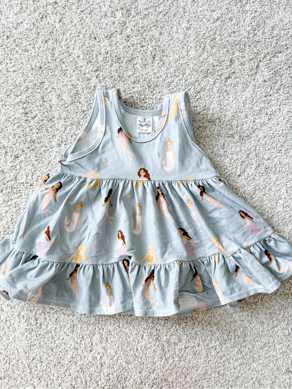 Made by Mommy Girls' Light Blue Mermaid Tiered Tank Dress